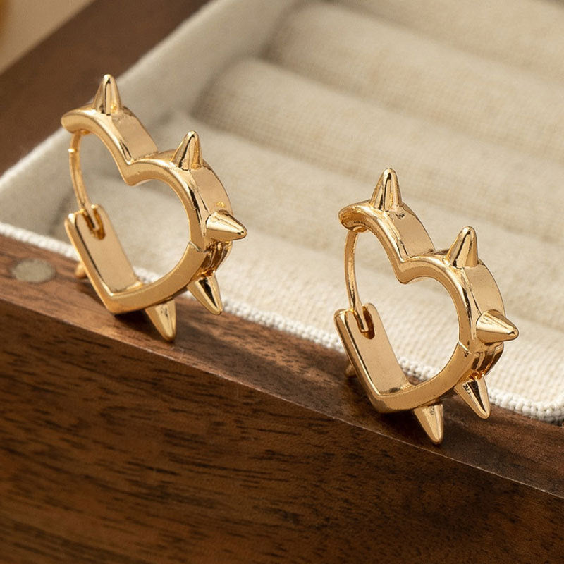 Heart Shape Earrings For Women In Gold Copper With Electroplated Finish And Titanium Steel Posts, Punk Style