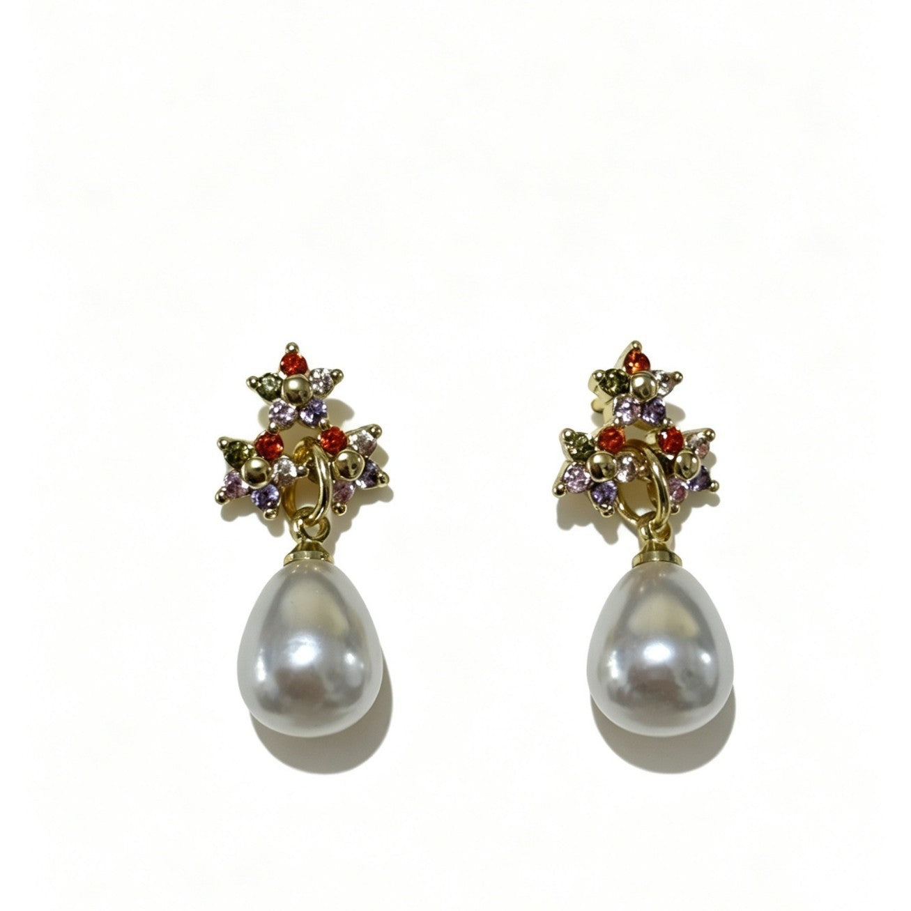 Heart Shape Drop Earrings For Women In Gold Brass With Artificial Pearl Featuring Copper Ear Pins, 1 Pair