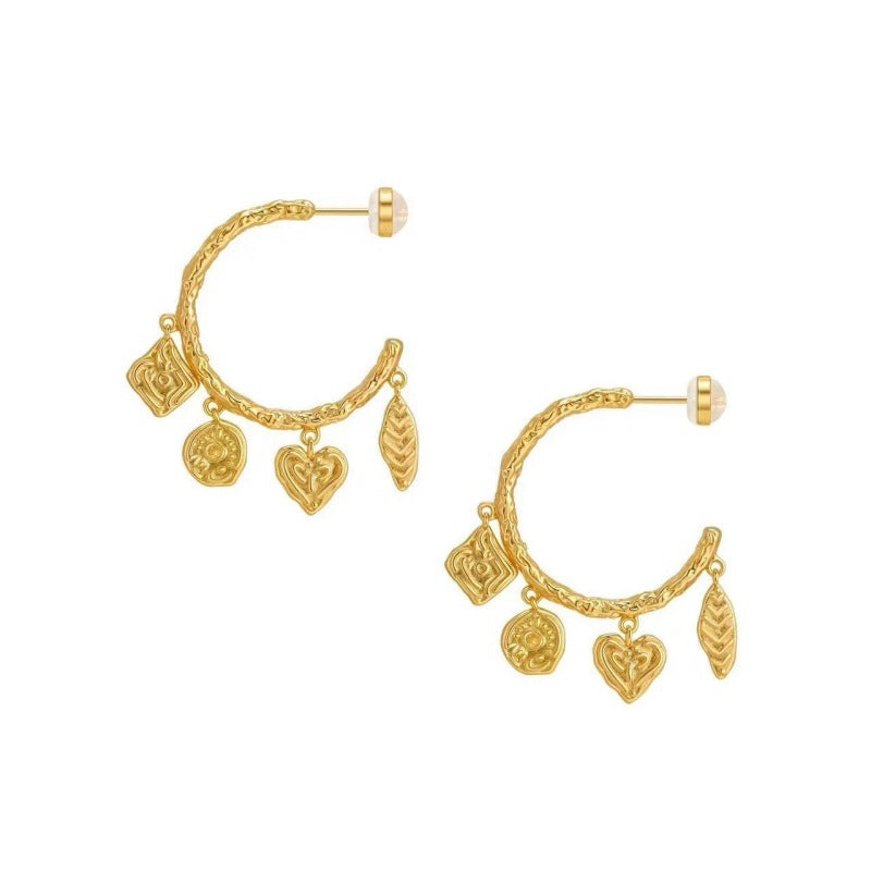 Heart Shape Earrings For Women In Gold Featuring Silver Plated Copper Alloy, 1 Pair