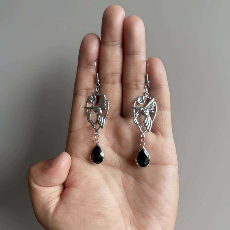 Hummingbird Earrings For Women In Gold Featuring Copper Ear Pins And Crystal Inlay