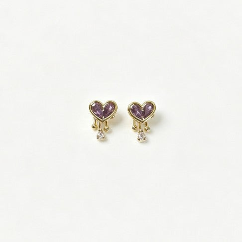 Heart Shape Earrings For Women, 1 Pair, 14K Real Gold Plated Brass In Elegant Gold Tone