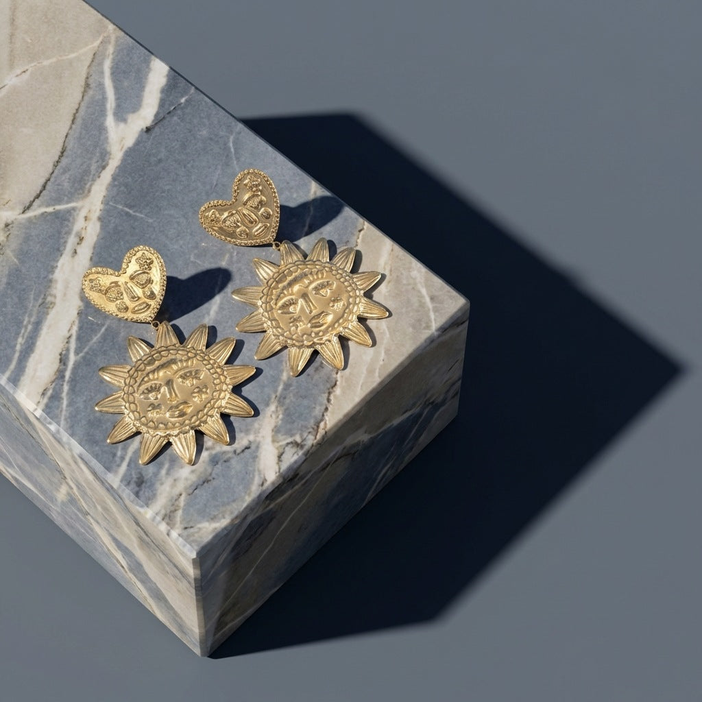 Exaggerated Sun Earrings For Women In Gold With Titanium Steel And 304 Stainless Steel Posts
