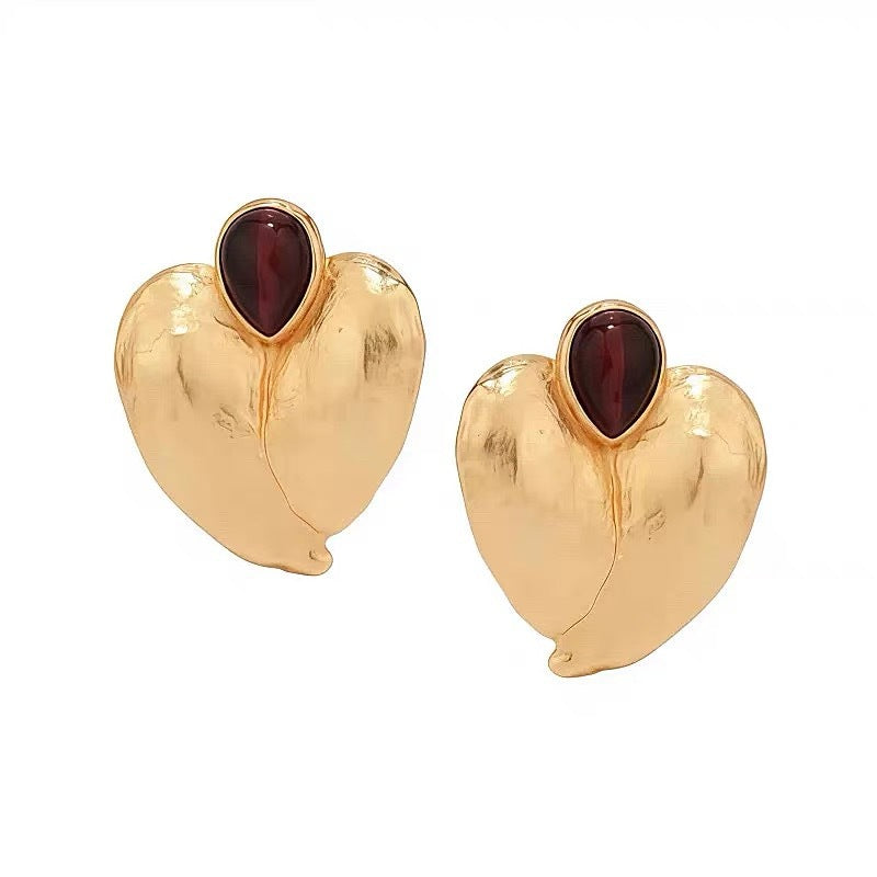 Heart Shape Earrings For Women In Gold, 1 Pair Featuring Copper Alloy With 925 Sterling Silver Ear Pins