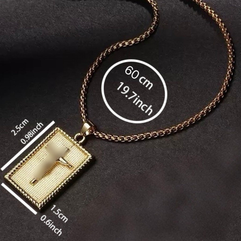 Men's Cross Necklace With Real Gold Plated 304 Stainless Steel And Copper Pendant, Featuring Box Chain
