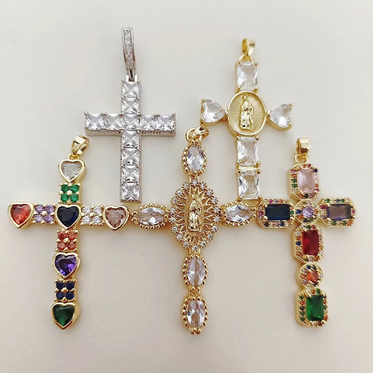 Handmade Copper Cross Pendant With Real Gold Plated Finish And Zircon Inlay