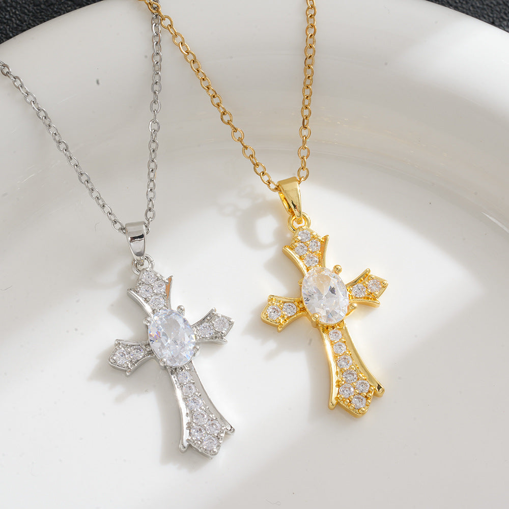 Cross Pendant Necklace For Women In 18K Real Gold Plated Titanium Steel With Copper Pendant And Cable Chain