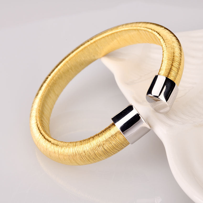 Handmade C Shape Cuff Bracelet In 925 Sterling Silver With Multicolor Design, Elegant Bangle Style