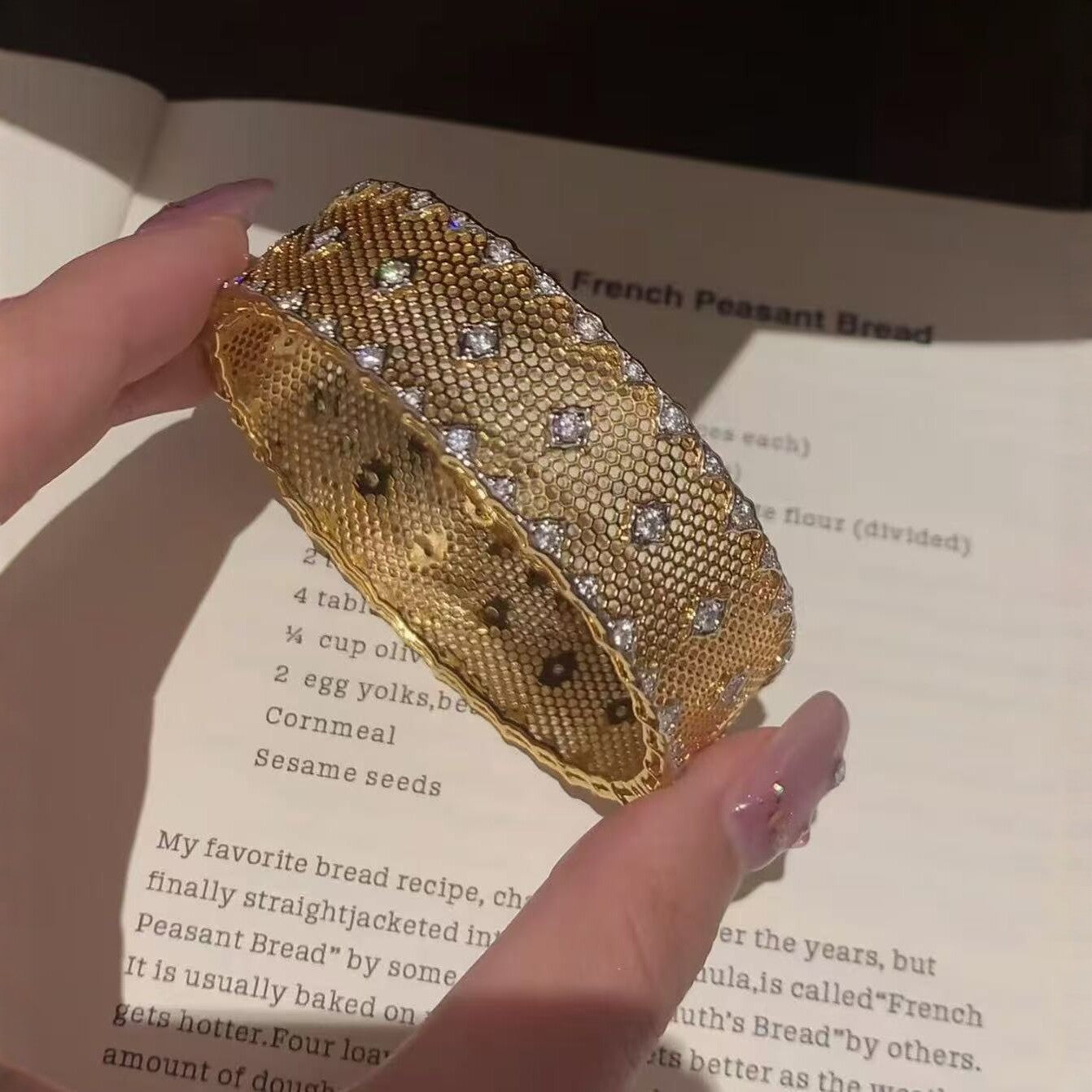 Elegant Lace Bangle In 925 Sterling Silver With Gold Electroplated Finish