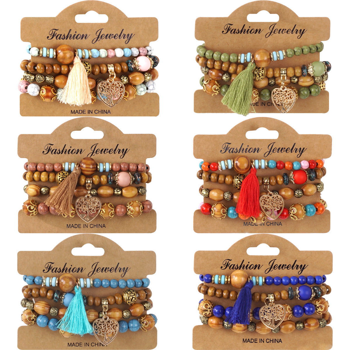 Bohemian Heart Shape Wooden Beads Bracelet In White, Unisex Beaded Jewelry Accessory