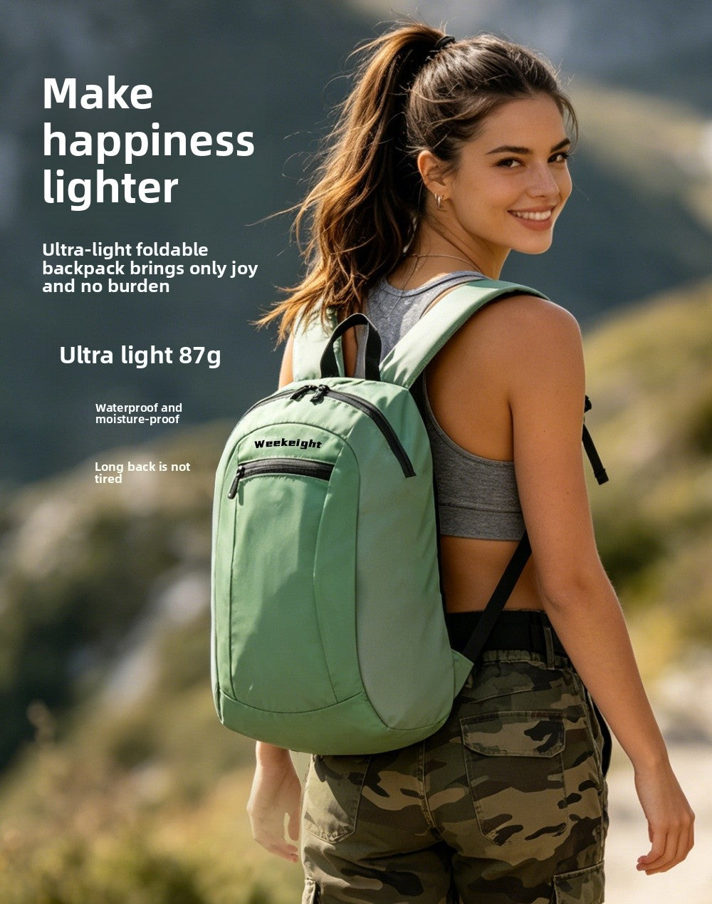 Solid Color Lightweight Hiking Backpack In Nylon For Unisex, Perfect For Summer Outdoor Activities