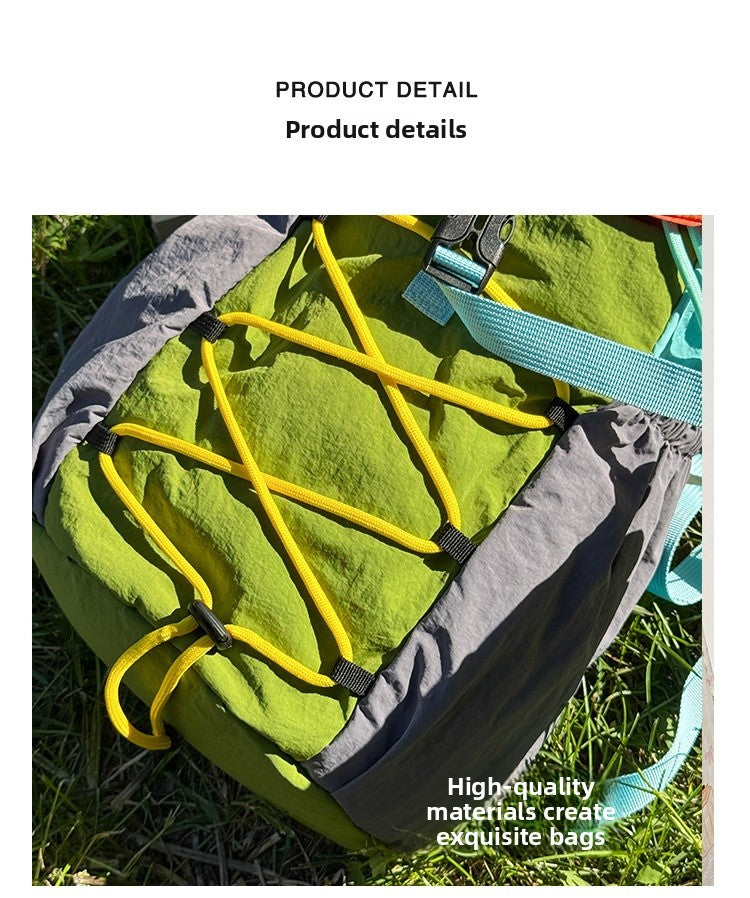 Color Block Nylon Drawstring Backpack, Wear-Resistant And Perfect For 13 Inch Devices, Ideal For  Spring And Summer