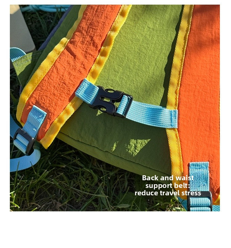 Color Block Nylon Drawstring Backpack, Wear-Resistant And Perfect For 13 Inch Devices, Ideal For  Spring And Summer