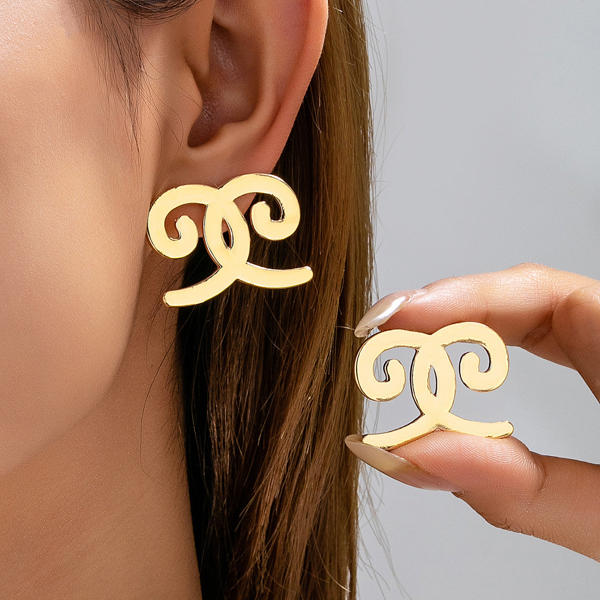 Double Ring Earrings For Women In Retro Style With 304 Stainless Steel Pins, Gold Zinc Alloy Design