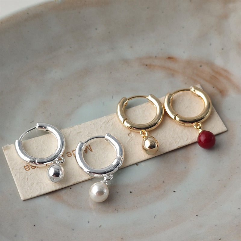 Gold Circle Earrings For Women Featuring Copper Ear Pins And Artificial Pearl Inlay