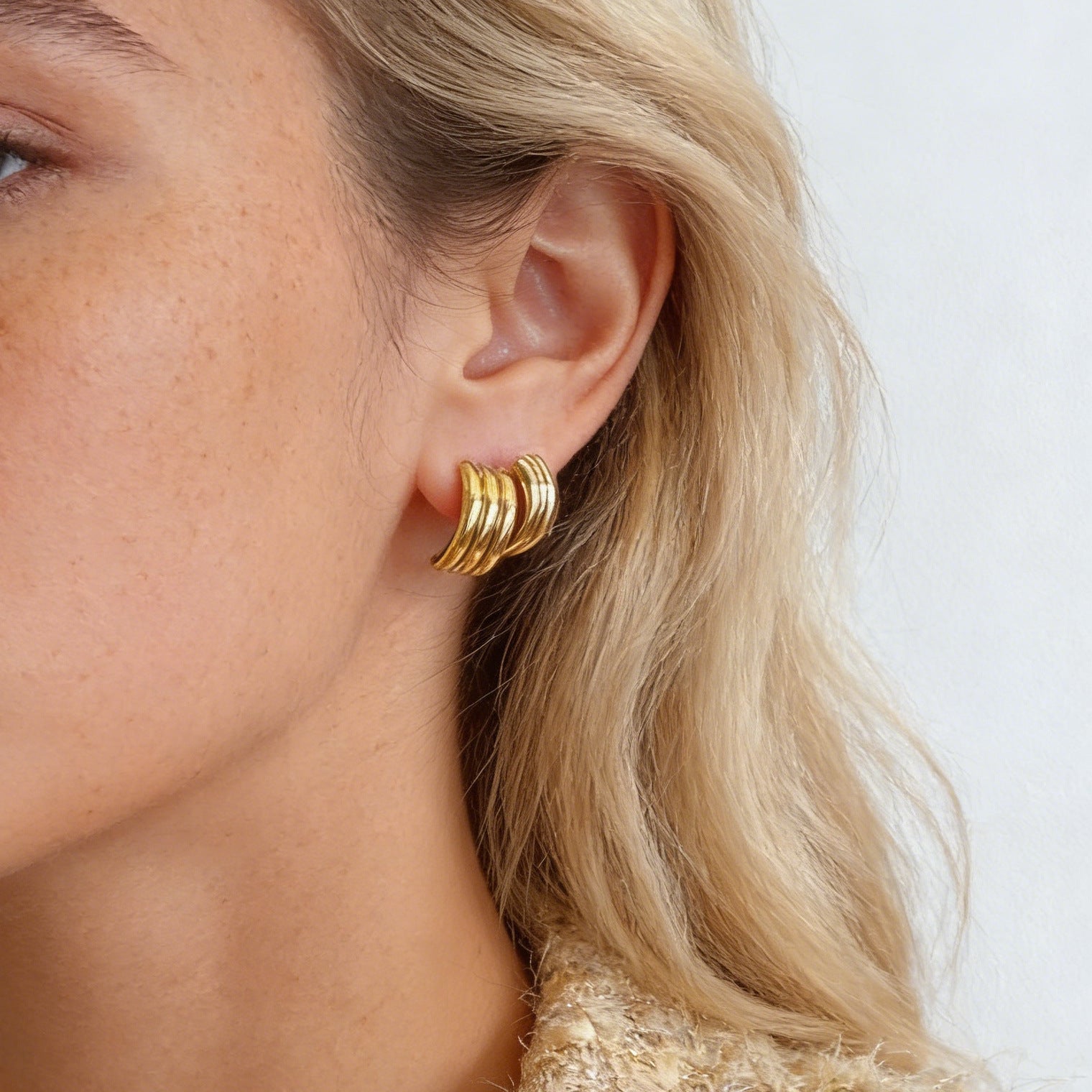 C Shape Stud Earrings For Unisex Featuring Electroplated Gold Finish With 304 Stainless Steel Ear Pins In Titanium Steel