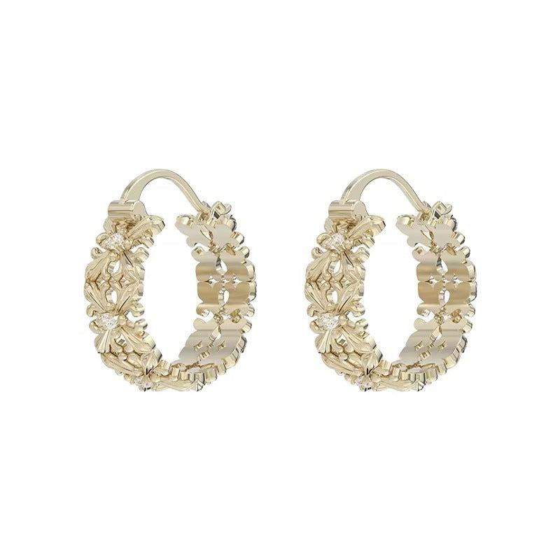 Gold Flowers Earrings For Women Featuring Copper Ear Pins In Maillard Style