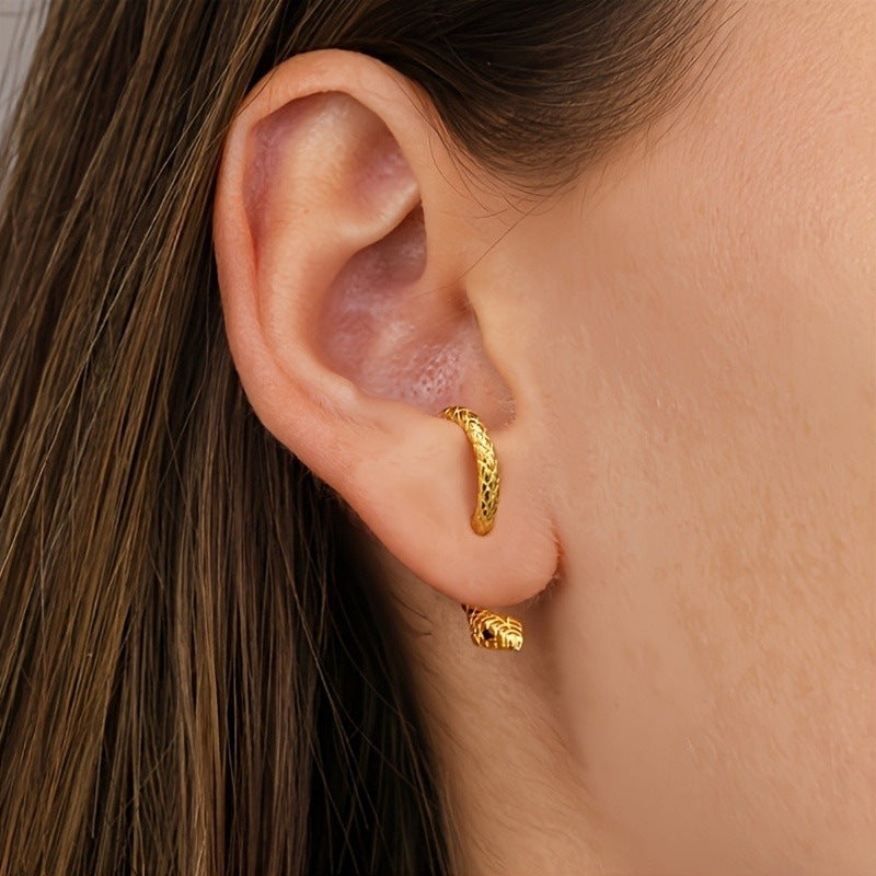 Exaggerated Gold Snake Stud Earrings For Women, Electroplated Metal With Copper Ear Pins