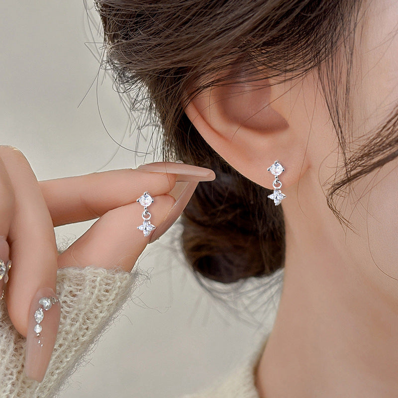 Lucky Heart Stud Earrings In Copper With Zircon Inlay, Sweet Style For Women