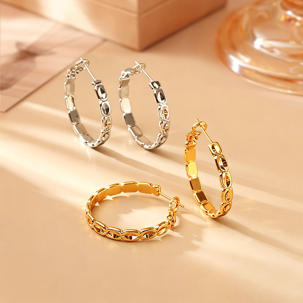 Geometric Earrings For Women In Real Gold Plated Copper Featuring 925 Sterling Silver Ear Pins