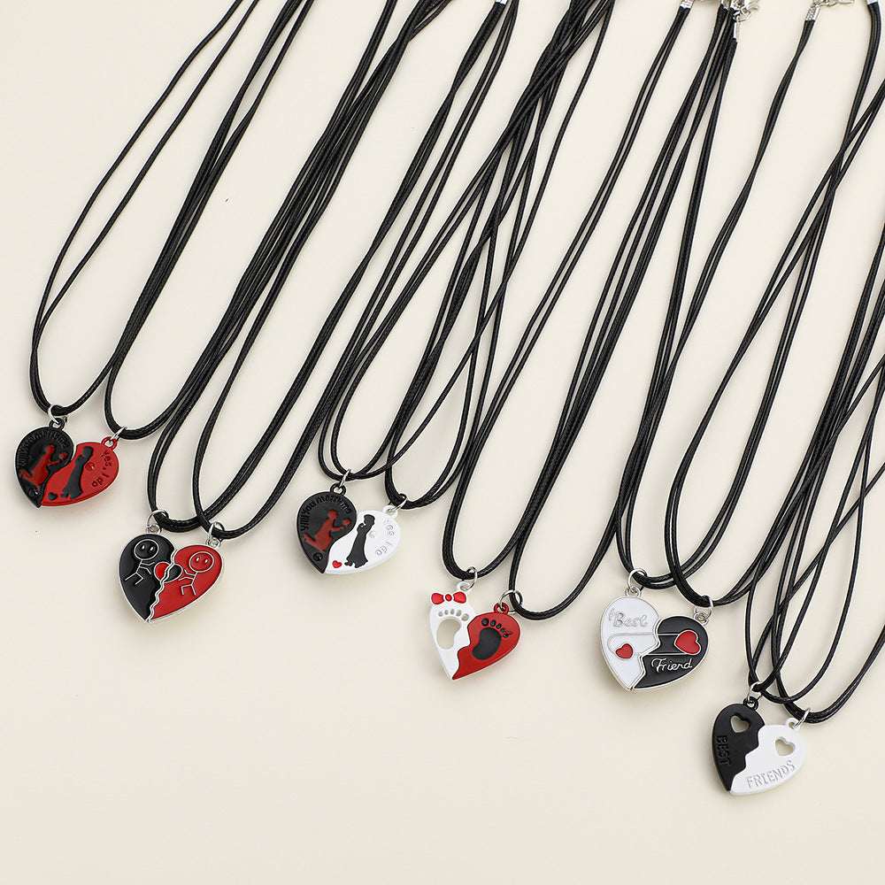 Elegant Heart Shape Necklace For Couples In Alloy With Rhinestones, Featuring Braid Craft, Perfect For Valentine's Day