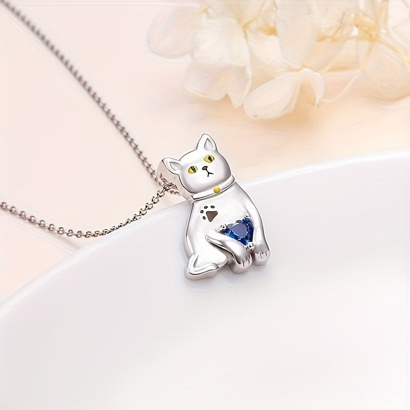 Cute Heart Shape Pendant Necklace For Women In Blue, Featuring Alloy Pendant And Cable Chain
