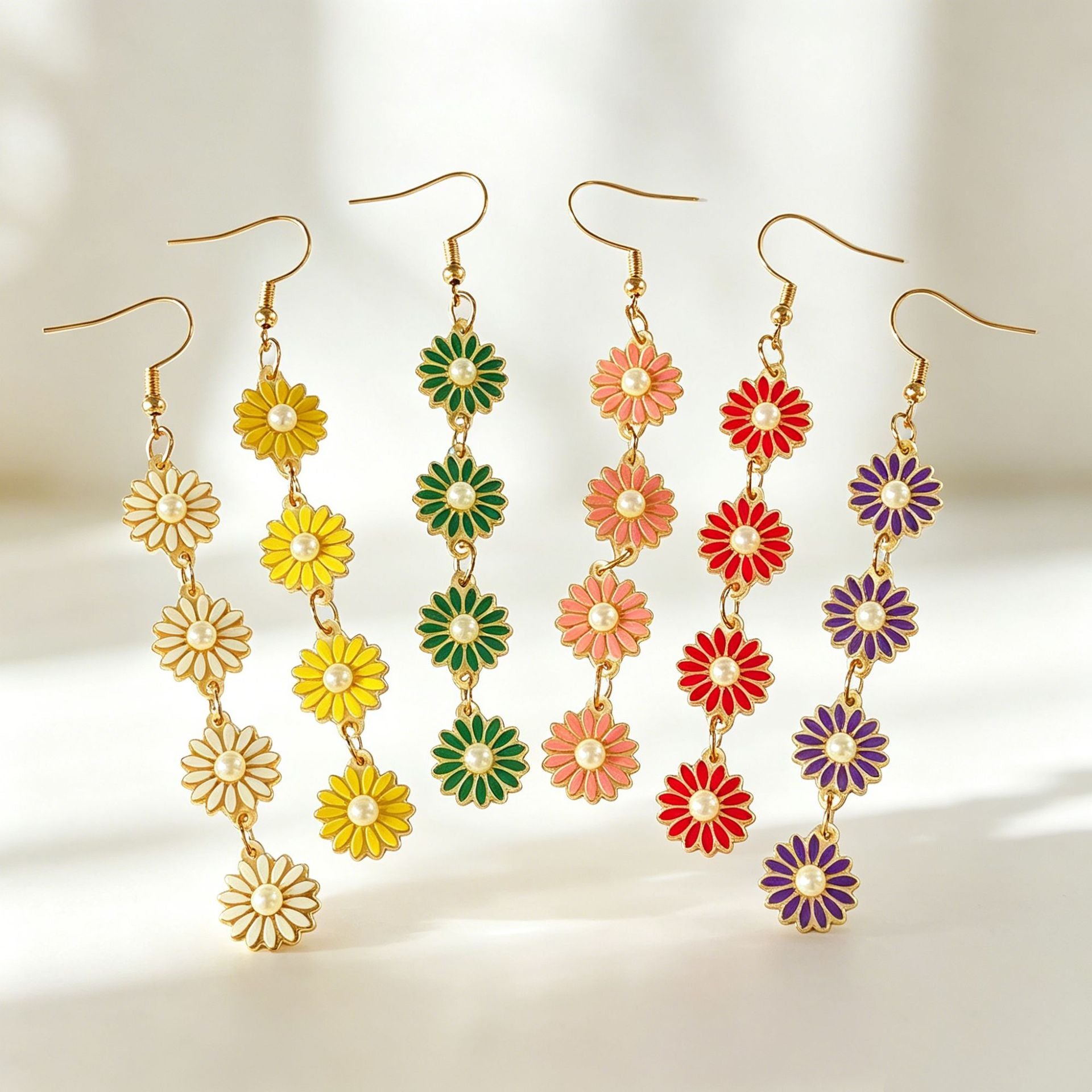 Bohemian Daisy Earrings For Women In White Acrylic With Iron Ear Pins