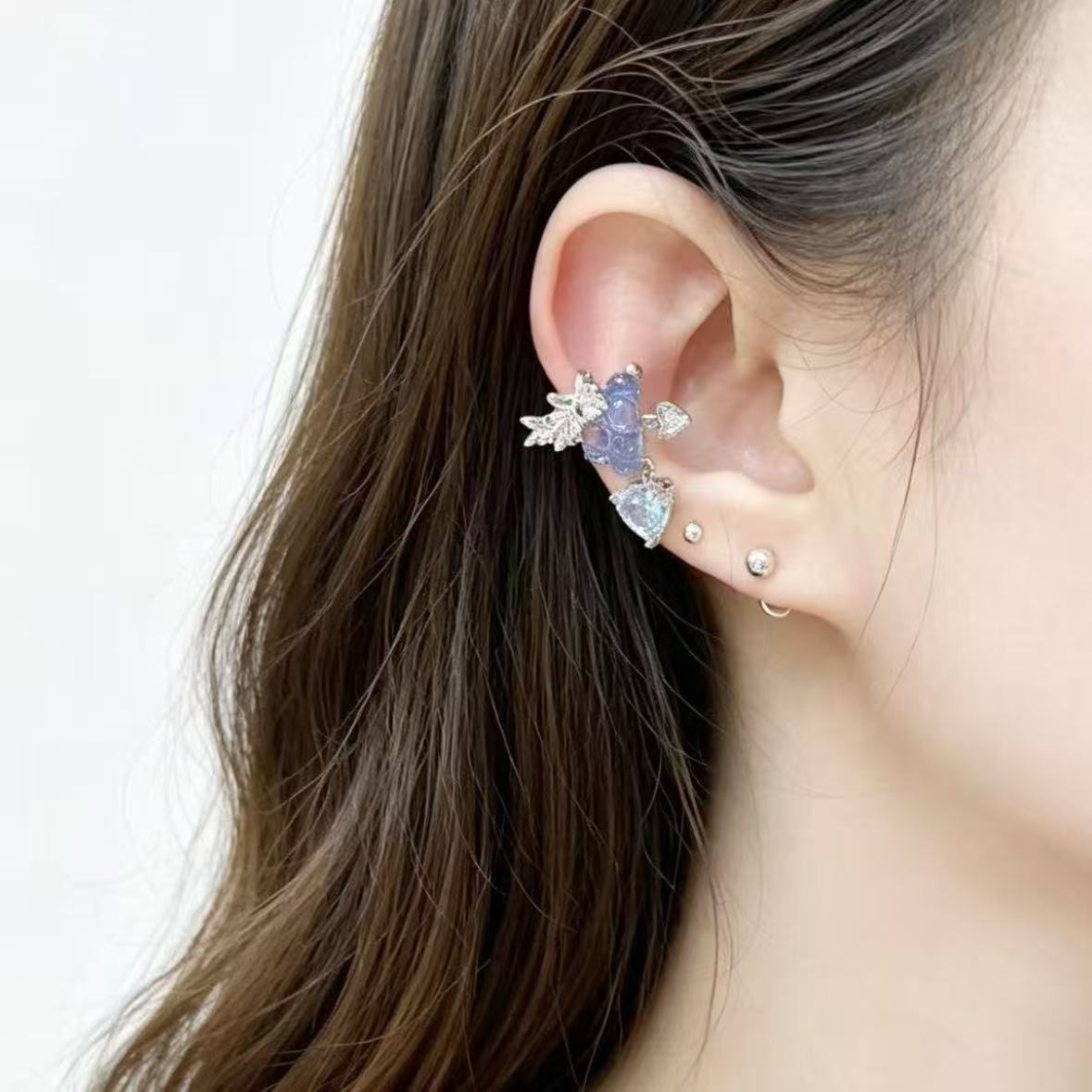 Grape Clip Earrings For Women In New Style With Copper Ear Pins, Featuring Elegant Purple Color