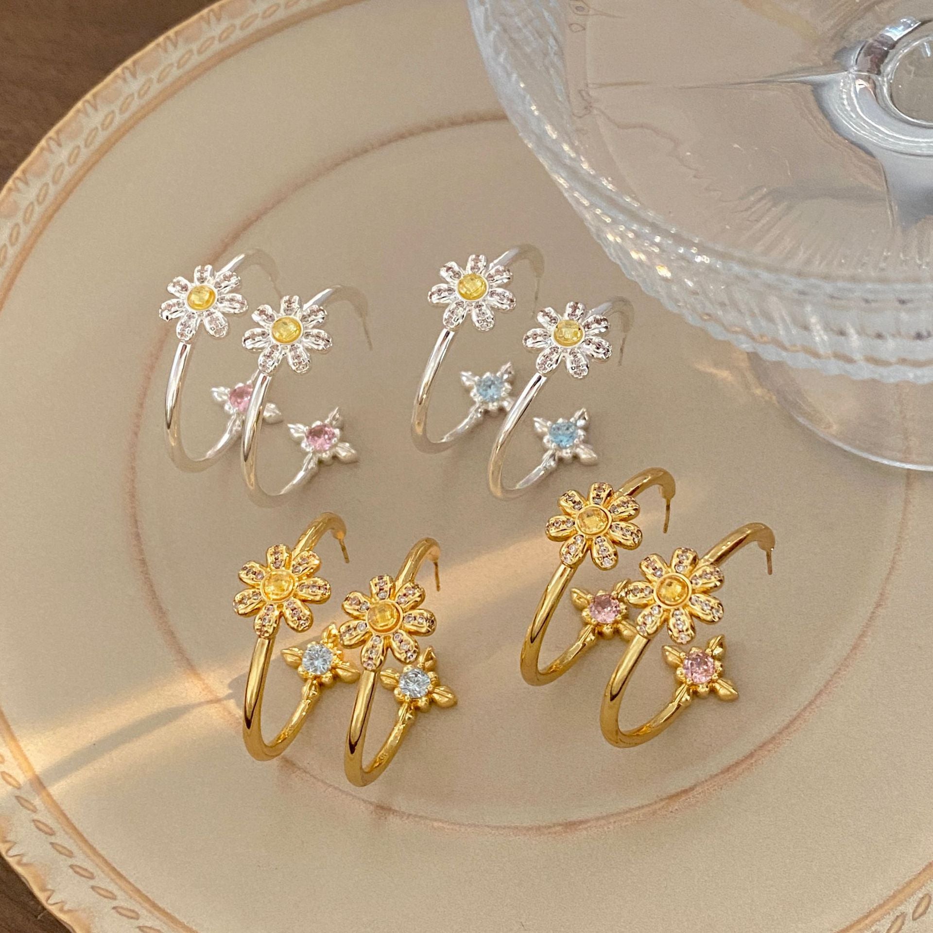 Elaborate Gold Cross Earrings For Women With Copper Ear Pins And Zircon Inlay