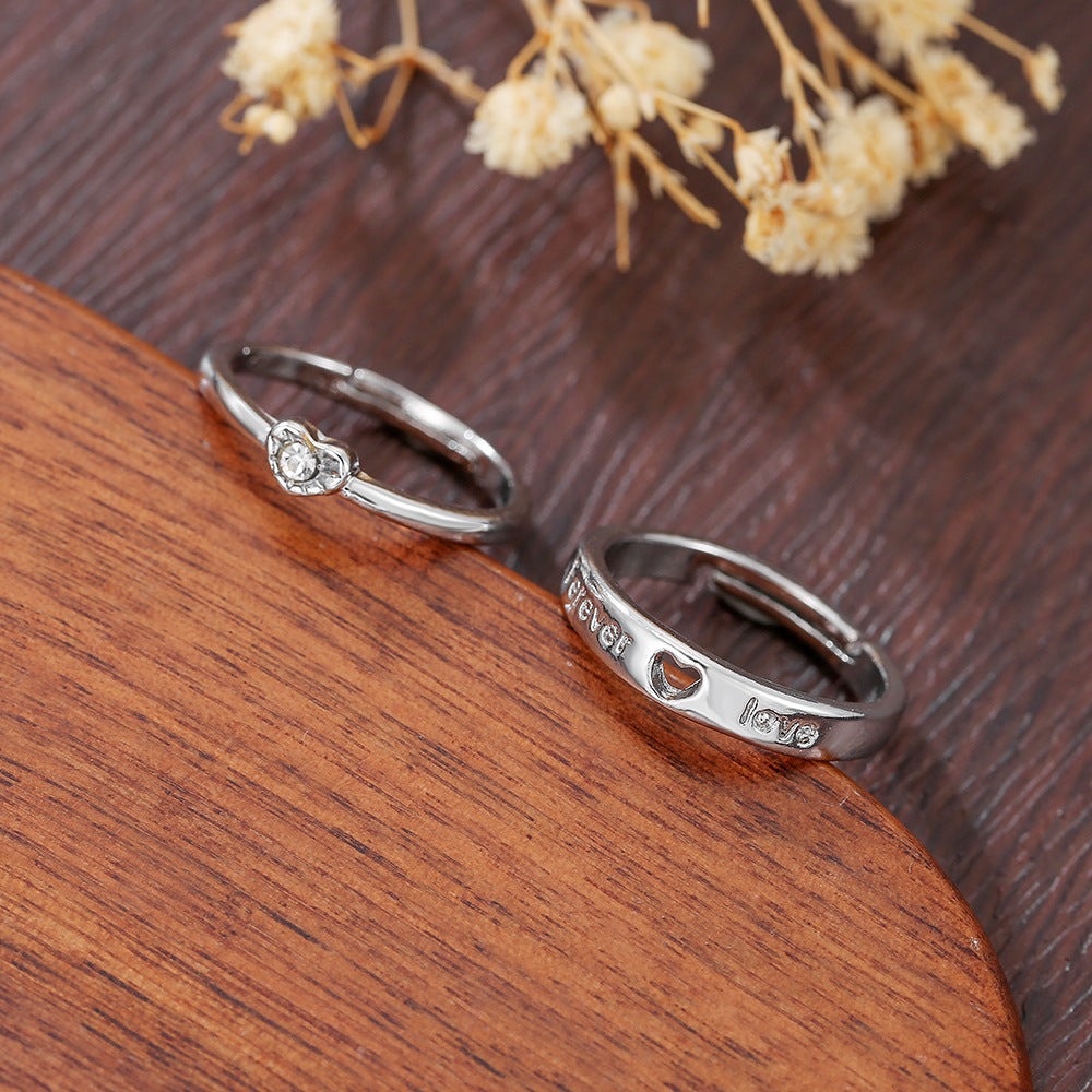 Heart Shape Couple Rings For 1 Set Featuring Alloy Material And Diamond Inlay With Electroplated Finish