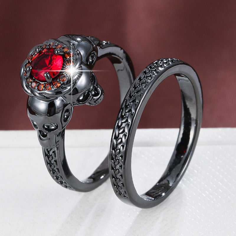 Gothic Skull Rings For Couples With Claw Setting, Electroplated Copper And Zircon Inlay