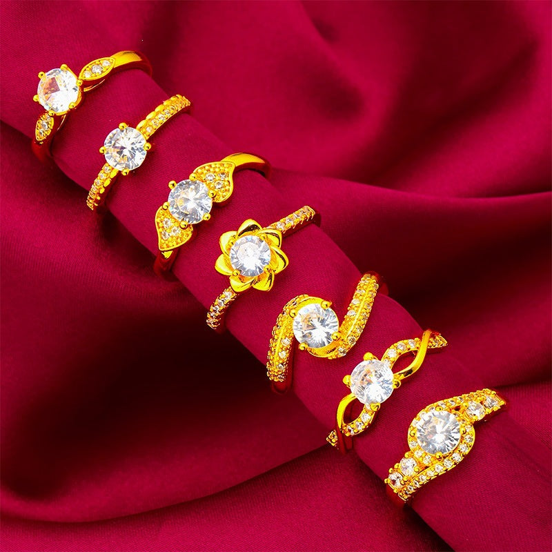 Geometric Open Rings For Women In Simple Style, Brass Material With Golden Plated Electroplated Finish And Glass Stone Inlay