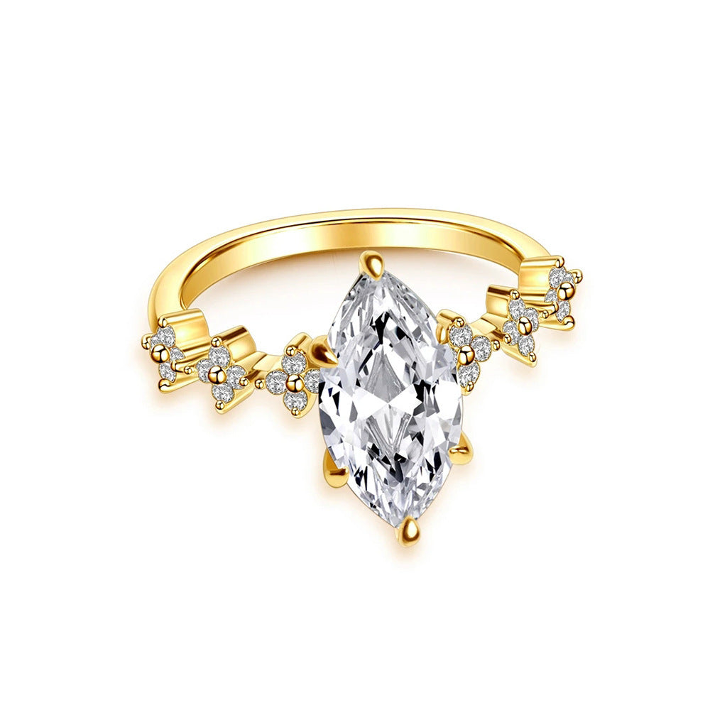 Sweet Horse Eye Ring For Unisex Featuring Gold Zinc Alloy With Zircon Inlay