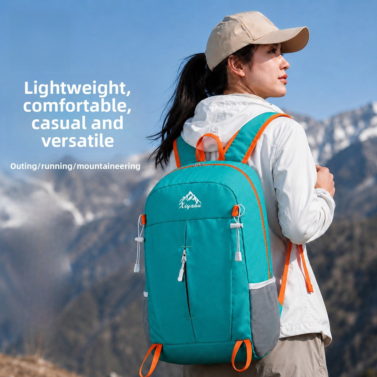 Solid Color Hiking Backpack In Water Repellent Nylon, Unisex Design For Spring Outdoor Activities