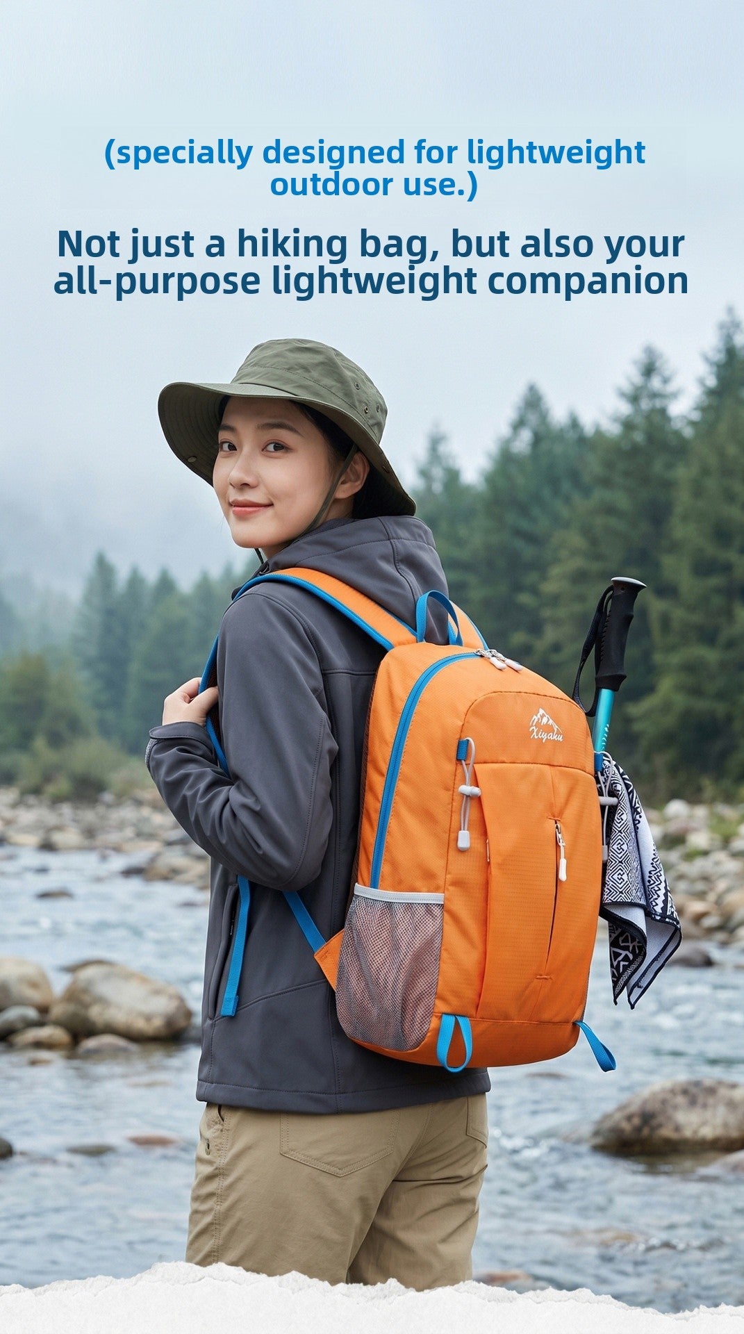 Solid Color Hiking Backpack In Water Repellent Nylon, Unisex Design For Spring Outdoor Activities
