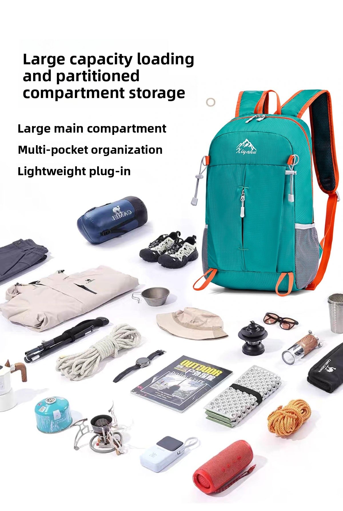 Solid Color Hiking Backpack In Water Repellent Nylon, Unisex Design For Spring Outdoor Activities