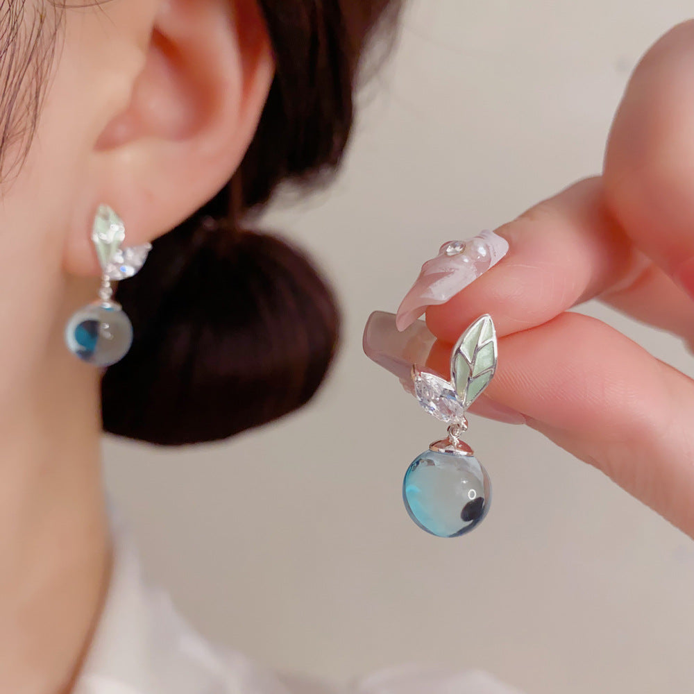 Leaf Pattern Enamel Drop Earrings For Women With Copper Ear Pins And Real Gold Plated Finish Featuring Resin Inlay