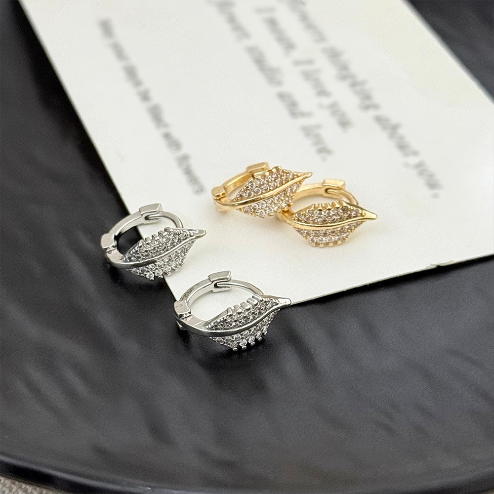 Leaves Earrings For Women In Gold Featuring Copper Ear Pins And Rhinestone Inlay