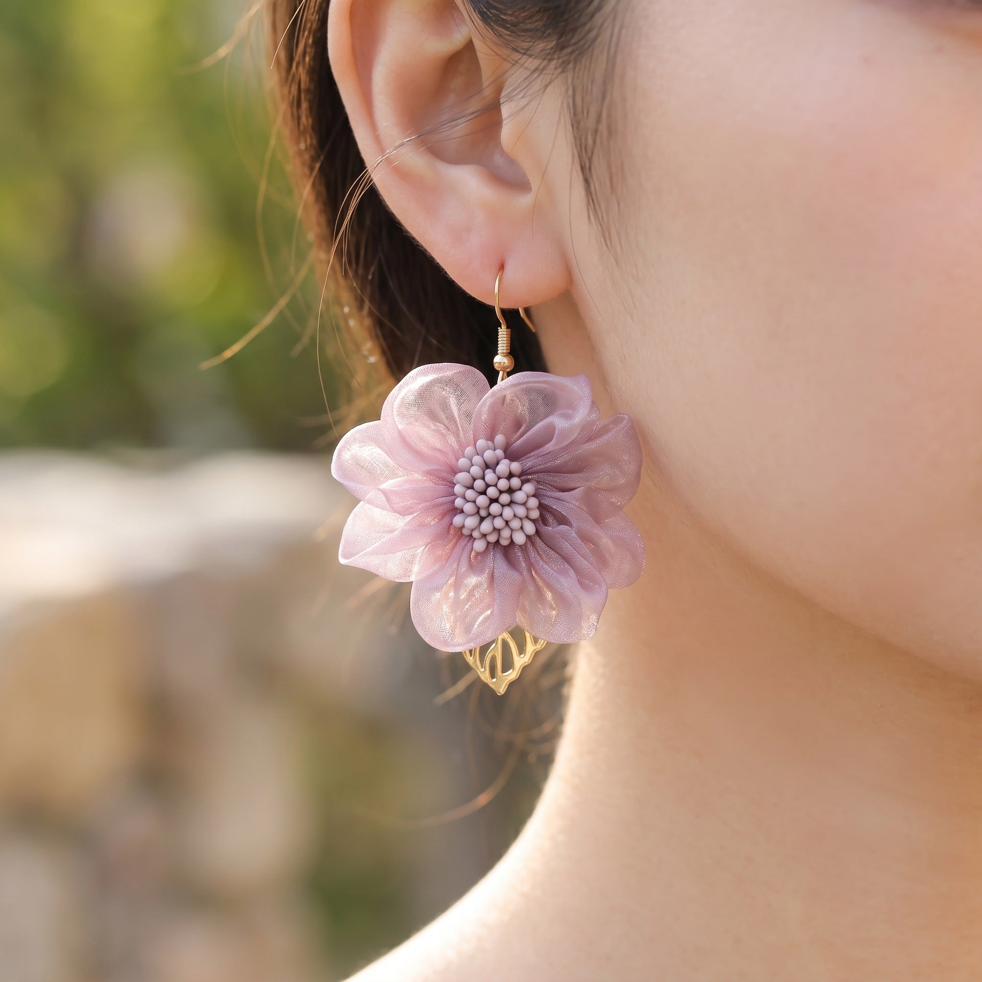 Flowers For Women Cloth Earrings Featuring Electroplated Gold Craft With Iron Ear Pins In Sweet Style