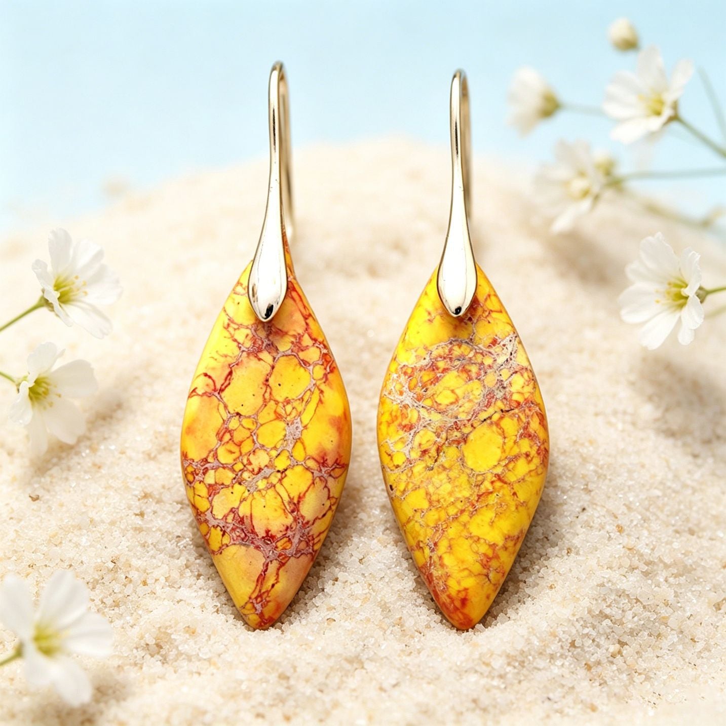 Bohemian Yellow Leaves Drop Earrings For Women Featuring Natural Stone Inlay
