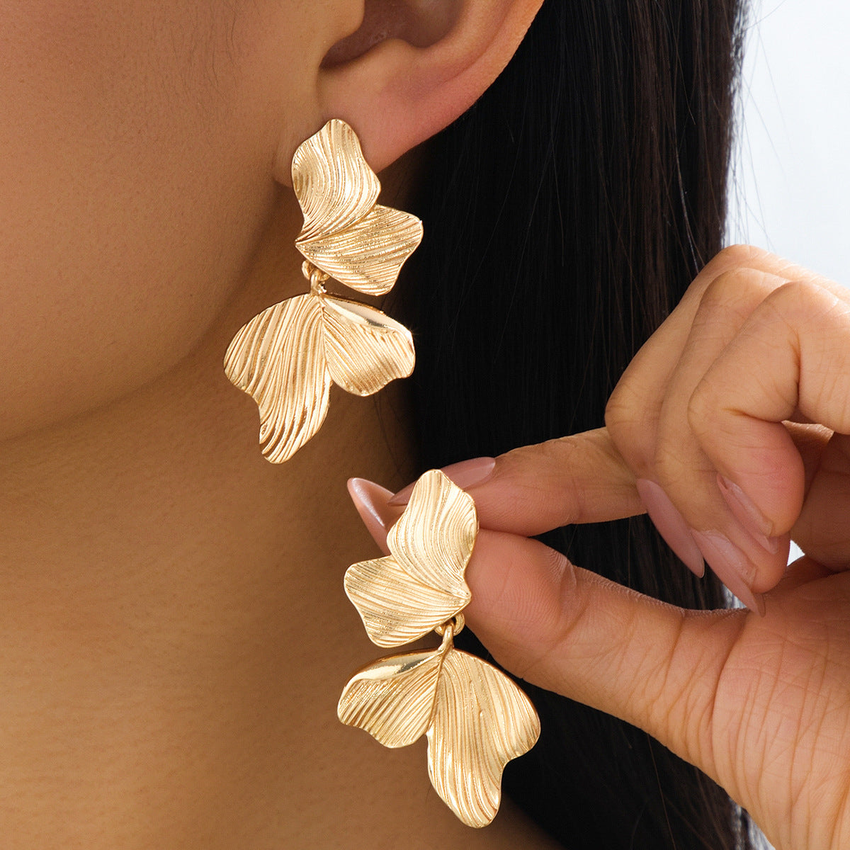 Maple Leaf Asymmetrical Alloy Earrings With 304 Stainless Steel Studs For Women In Gold