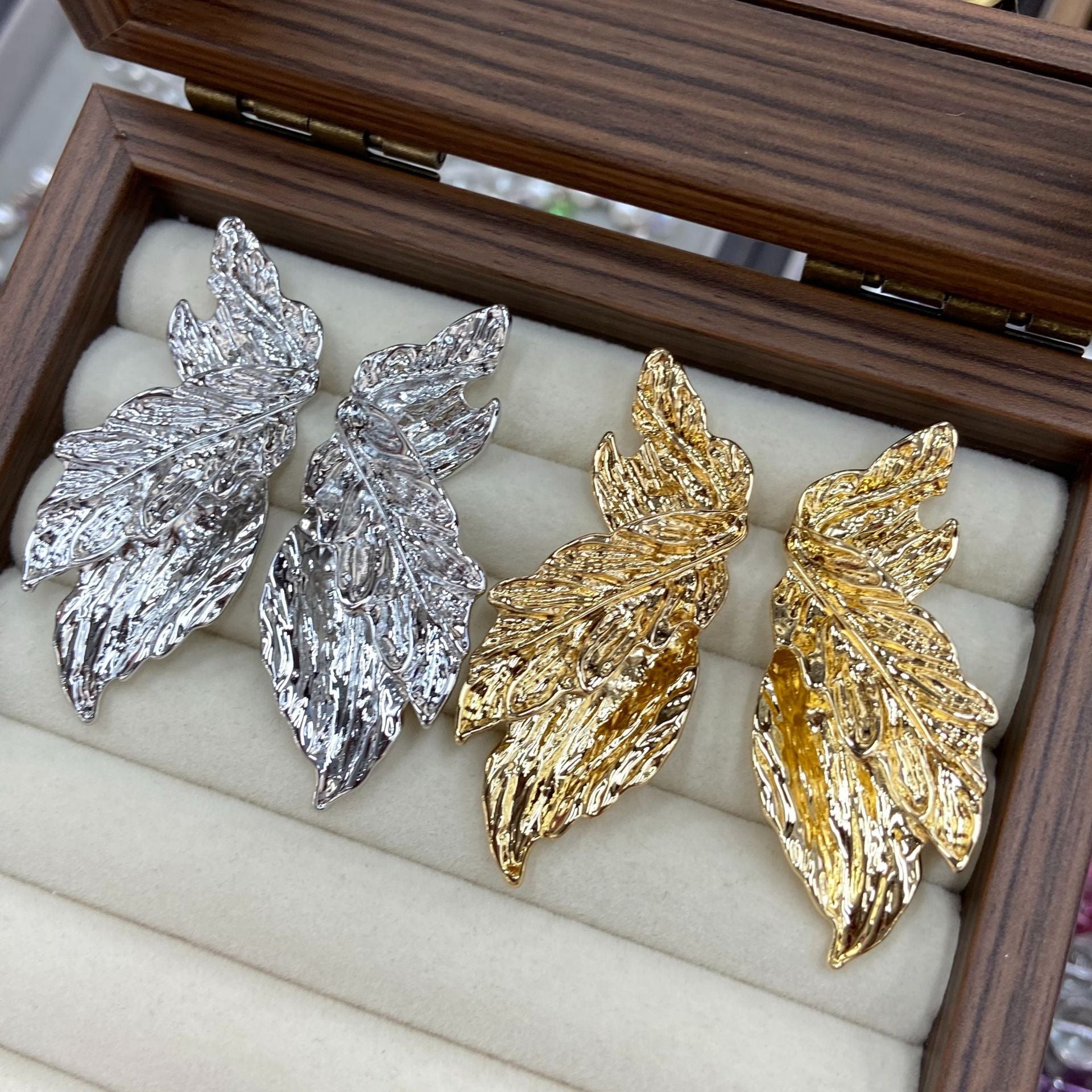 Leaves Earrings For Women In Gold Featuring Electroplated Finish And 925 Sterling Silver Ear Pins