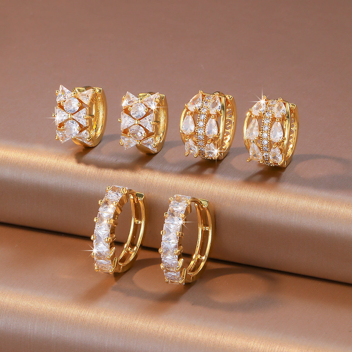 Leaves Earrings For Women In Copper With Real Gold Plated Bezel Setting Featuring Zircon Inlay