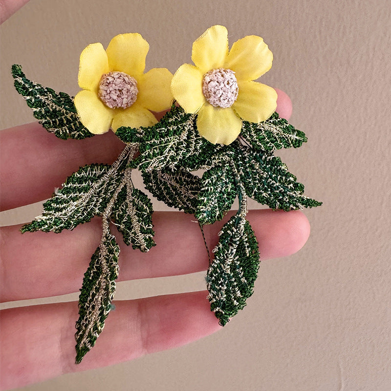 Daisy Tassel Earrings In Yellow Knit With 925 Sterling Silver Ear Pins For Women, Pastoral Style