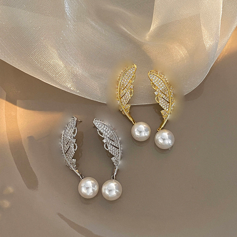 Gold Leaf Earrings For Women Featuring Copper Ear Pins
