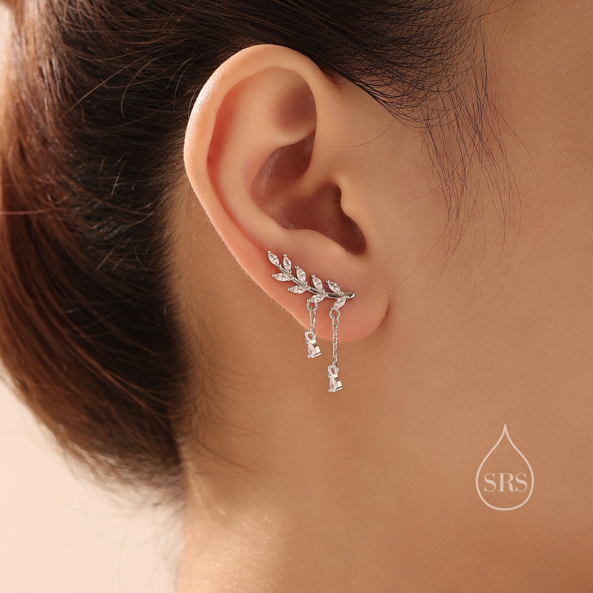 Leaf Tassel Copper Earrings With 925 Sterling Silver Studs For Women In Gold