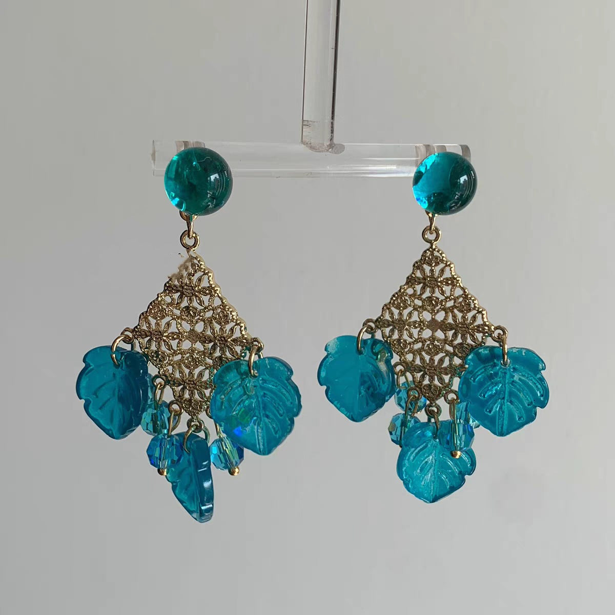 Bohemian Peacock Blue Leaves Drop Earrings For Women Featuring Turquoise Inlay And 925 Sterling Silver Posts