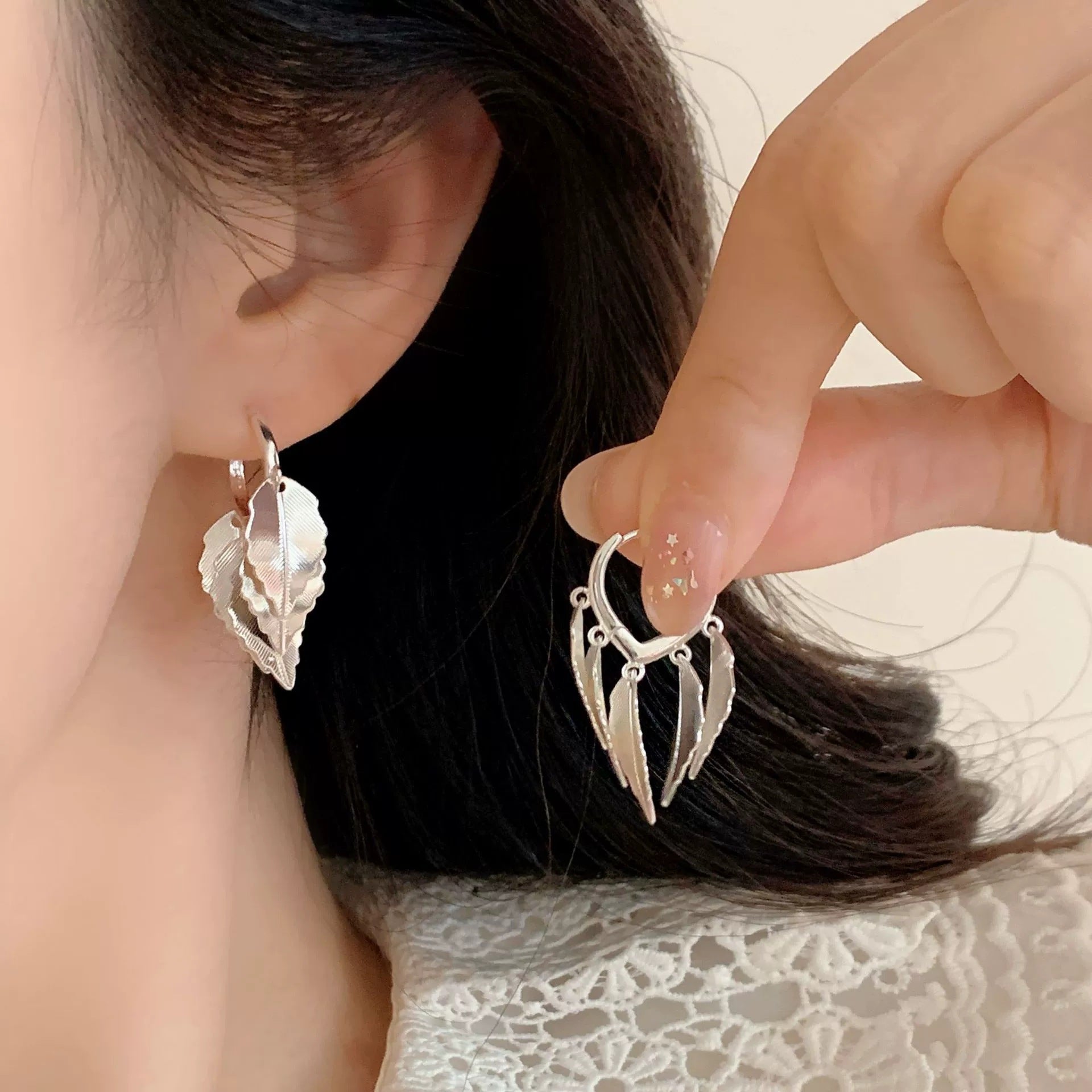 Real Gold Plated Copper Tassel Leaves Drop Earrings In Sweet Style For Women
