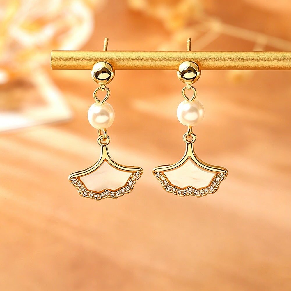 Ginkgo Leaf Stud Earrings For Women With 925 Sterling Silver Pins And Real Gold Plated Finish