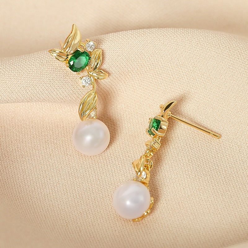 Leaves Earrings For Women Made Of Alloy With Artificial Crystal Inlay Featuring Electroplated Finish And 925 Sterling Silver Ear Pins