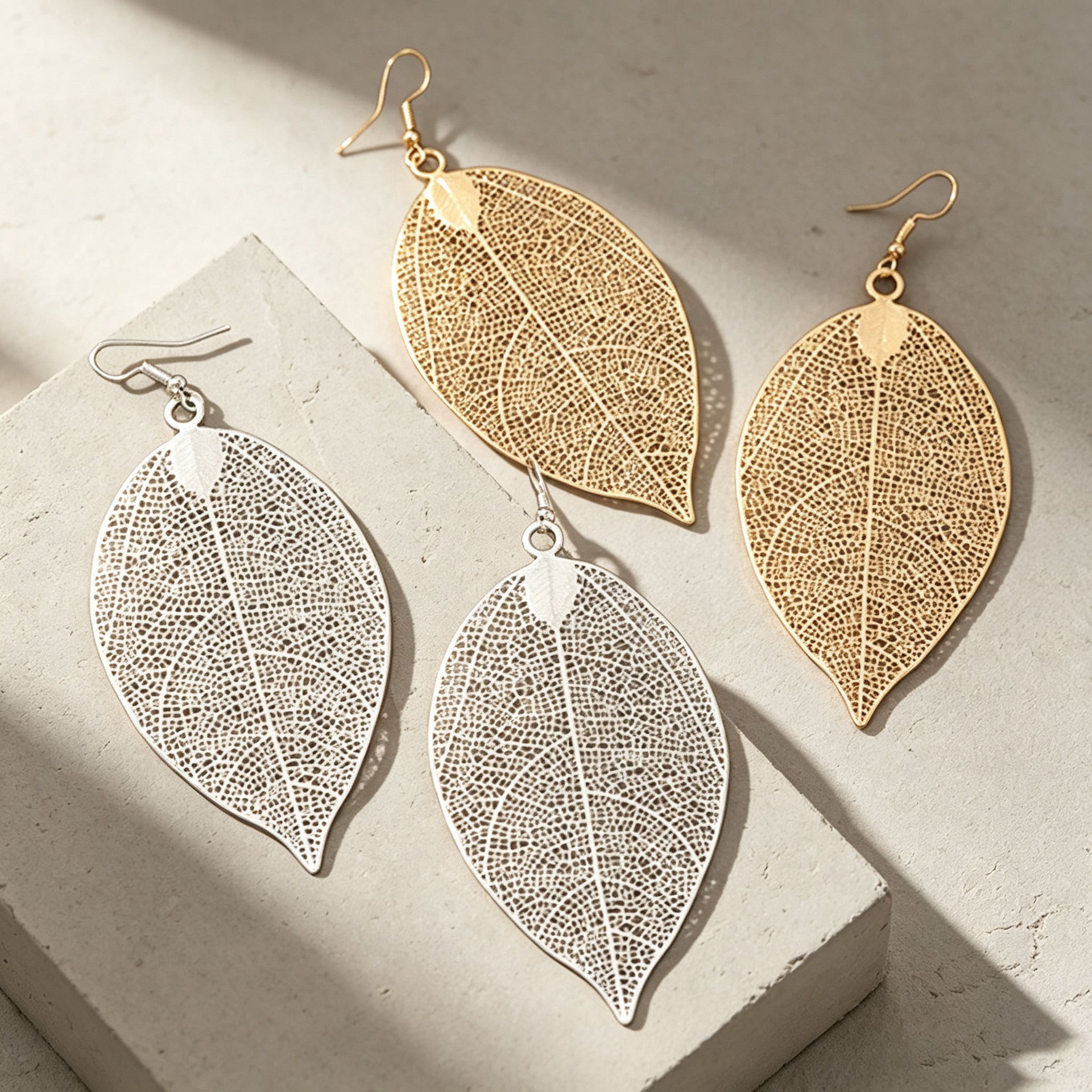 Gold Leaves Earrings For Women Featuring Zinc Alloy And Iron Posts In Retro Style